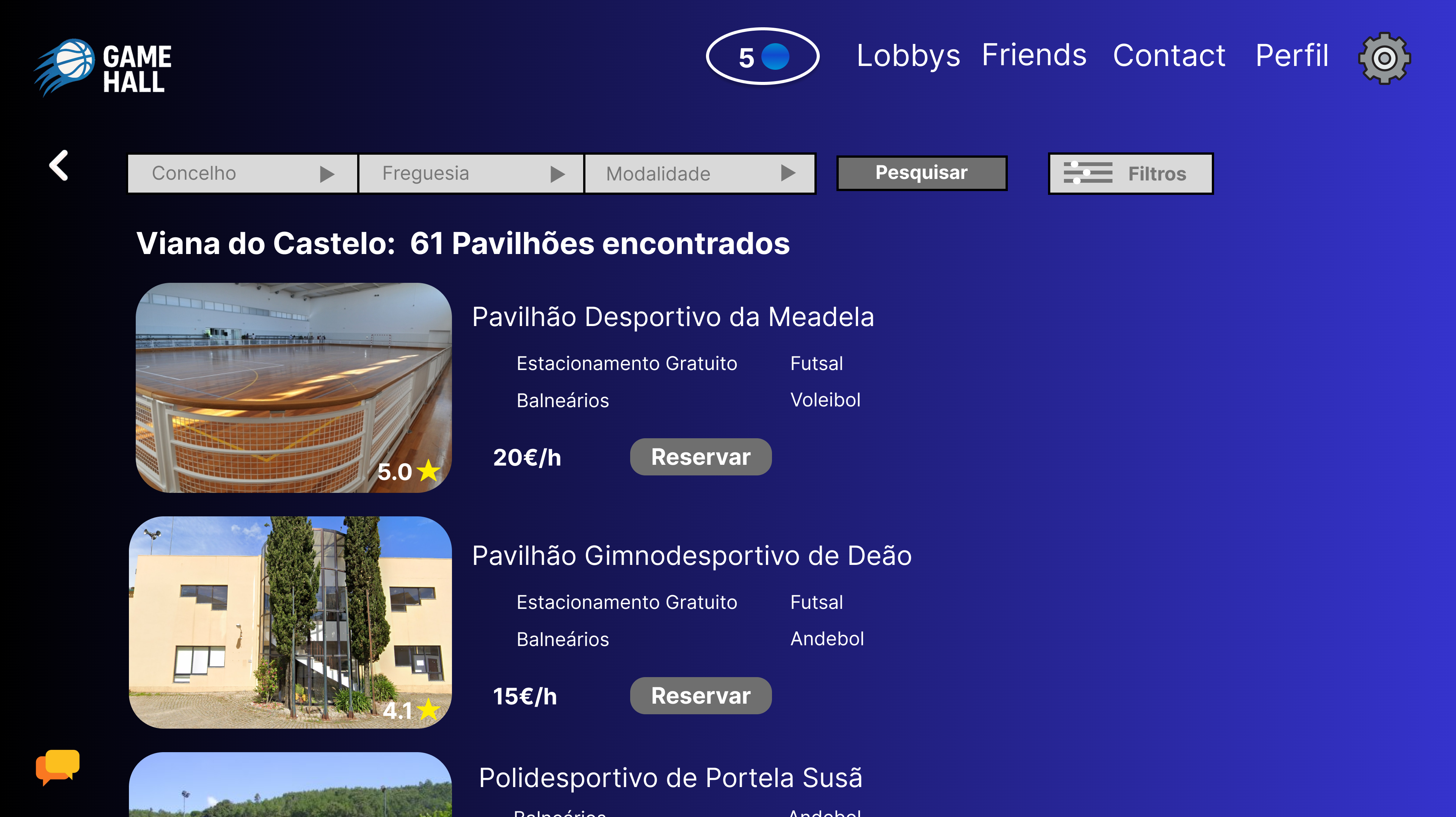 Procura de pavilhões
